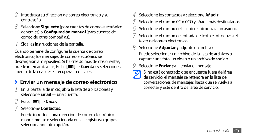 Samsung GT-S5830RWAYOG, GT-S5830UWAXEC manual Siga las instrucciones de la pantalla, Pulse → Crear Seleccione Contactos 