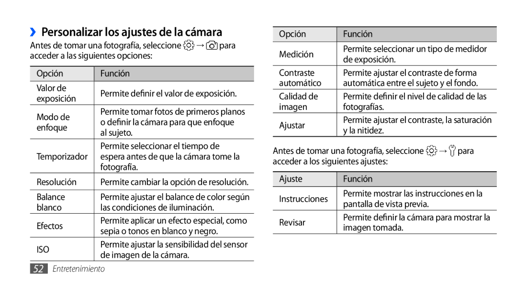 Samsung GT-S5830RWAFOP, GT-S5830UWAXEC, GT-S5830RWAATL, GT-S5830PPAYOG manual ››Personalizar los ajustes de la cámara 