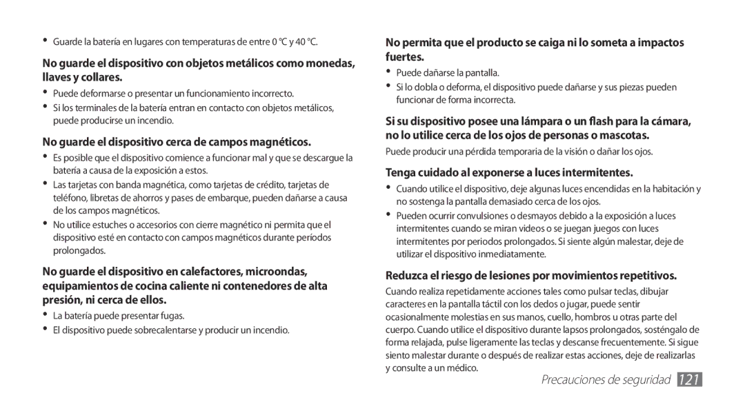 Samsung GT-S5830RWAATL, GT-S5830UWAXEC, GT-S5830PPAYOG, GT-S5830OKAAMN manual Tenga cuidado al exponerse a luces intermitentes 