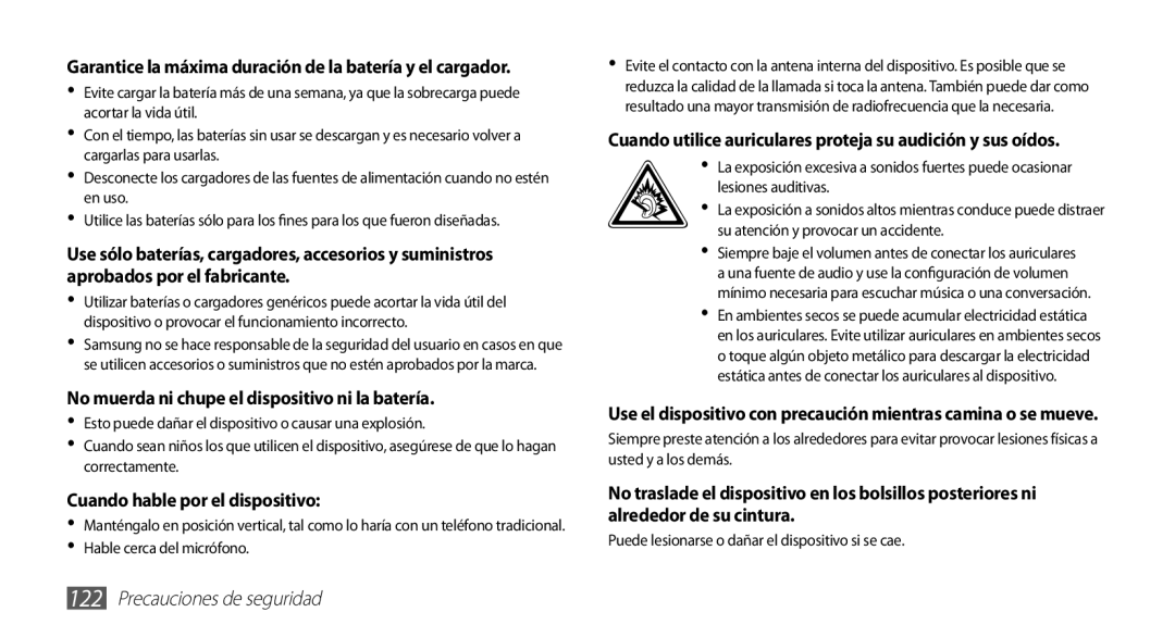 Samsung GT-S5830PPAYOG, GT-S5830UWAXEC No muerda ni chupe el dispositivo ni la batería, Cuando hable por el dispositivo 