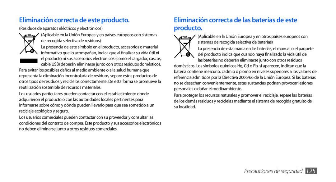 Samsung GT-S5830RWAYOG, GT-S5830UWAXEC, GT-S5830RWAATL, GT-S5830PPAYOG, GT-S5830OKAAMN Eliminación correcta de este producto 