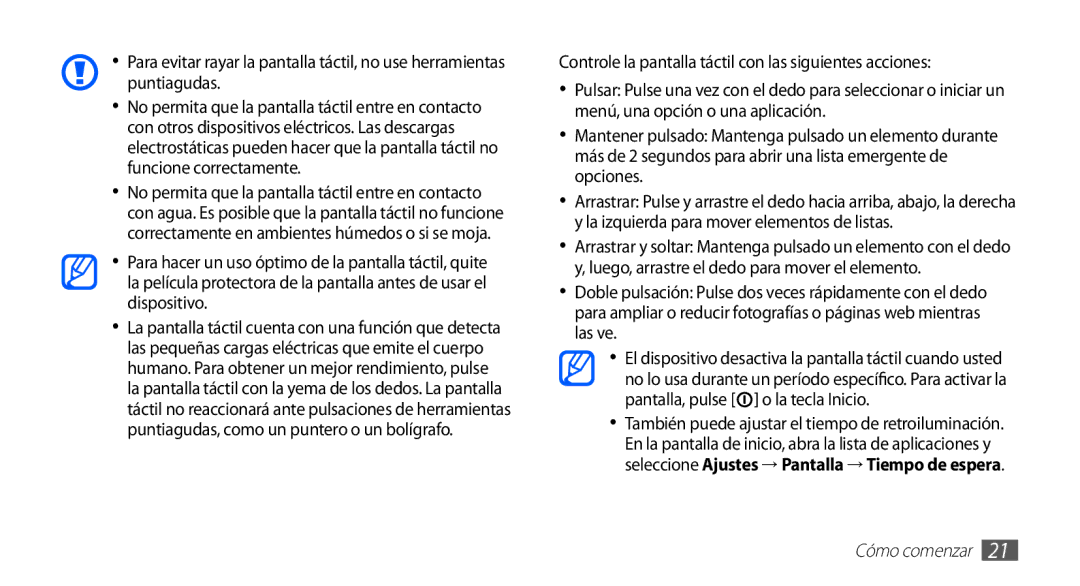 Samsung GT-S5830RWAATL, GT-S5830UWAXEC, GT-S5830PPAYOG, GT-S5830OKAAMN, GT-S5830UWAATL, GT-S5830RWAYOG manual Cómo comenzar 