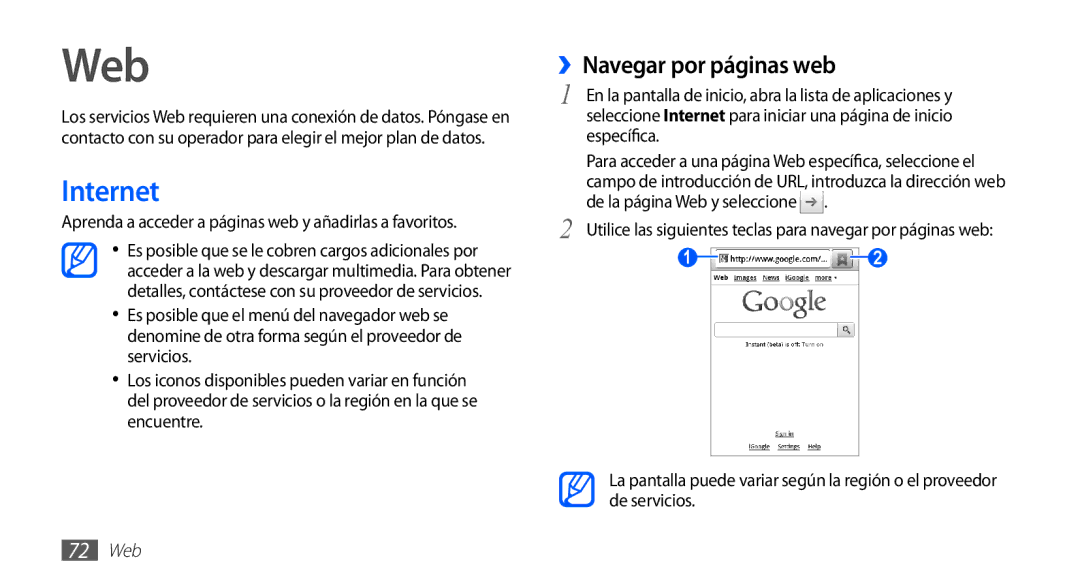 Samsung GT-S5830RWAFOP Web, Internet, ››Navegar por páginas web, Aprenda a acceder a páginas web y añadirlas a favoritos 