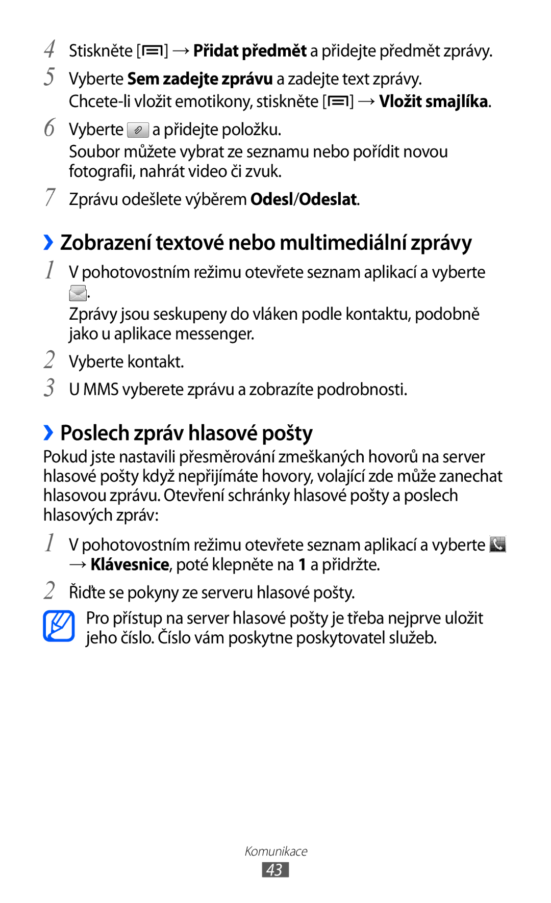 Samsung GT2S5830UWZXSK, GT-S5830UWIATO manual ››Zobrazení textové nebo multimediální zprávy, ››Poslech zpráv hlasové pošty 