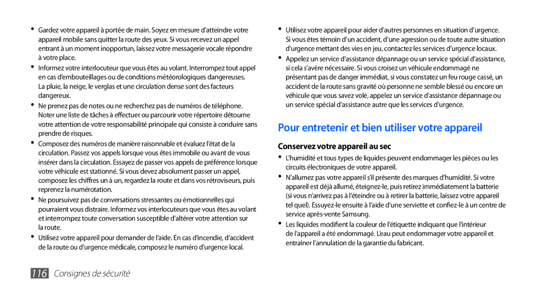 Samsung GT-S5830RWIFTM, GT-S5830UWIBOG Pour entretenir et bien utiliser votre appareil, Conservez votre appareil au sec 