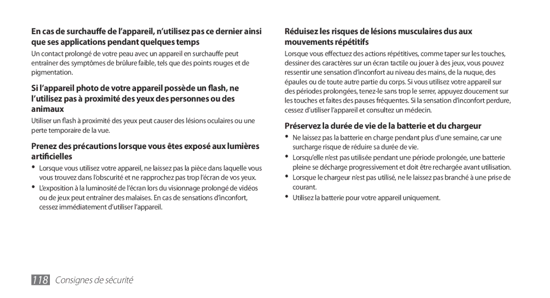 Samsung GT-S5830RWIBOG, GT-S5830UWIBOG, GT-S5830RWIVGF manual Préservez la durée de vie de la batterie et du chargeur 