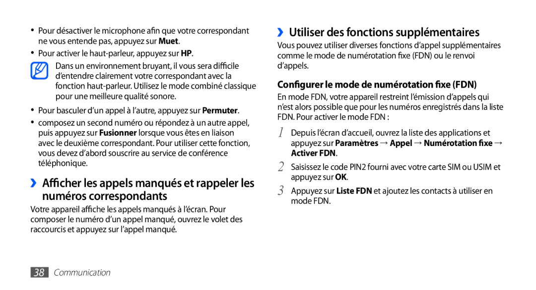 Samsung GT-S5830RWIBOG manual ››Utiliser des fonctions supplémentaires, Pour activer le haut-parleur, appuyez sur HP 