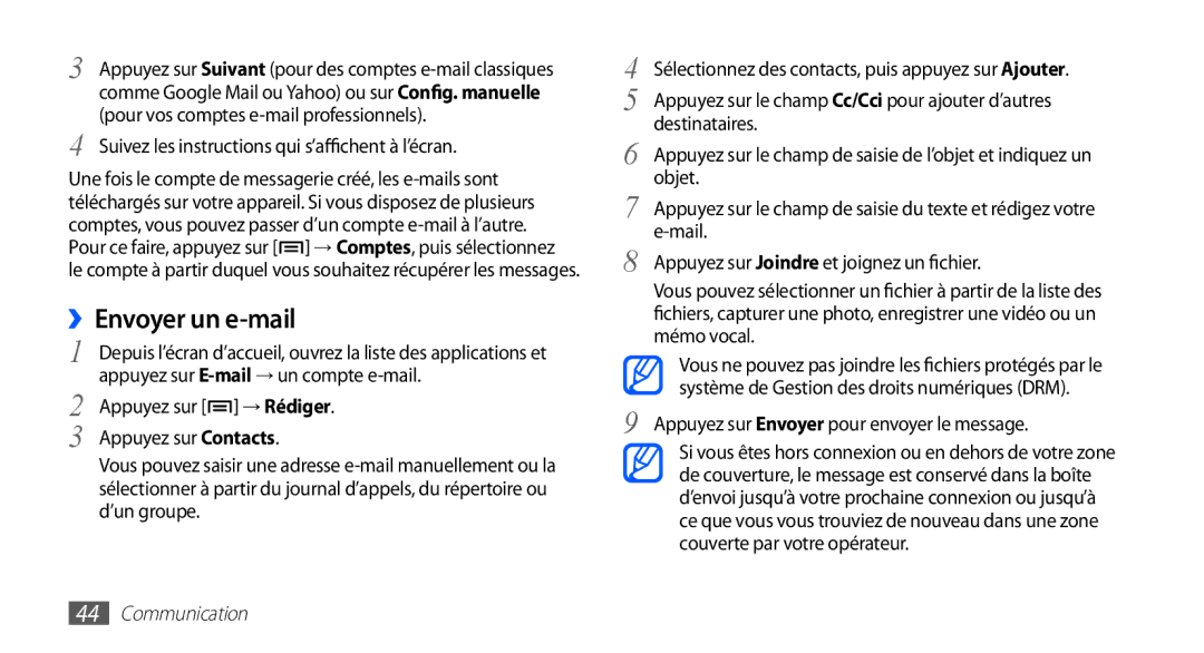 Samsung GT-S5830UWIFTM Suivez les instructions qui s’affichent à l’écran, Appuyez sur Envoyer pour envoyer le message 