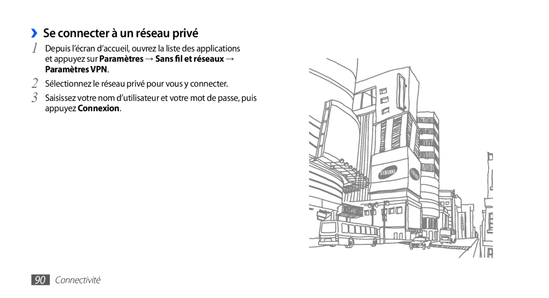 Samsung GT-S5830RWISFR, GT-S5830UWIBOG, GT-S5830RWIVGF, GT-S5830OKISFR, GT-S5830OKIBOG manual ››Se connecter à un réseau privé 