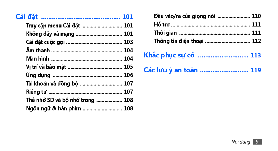 Samsung GT-S5830RWIXXV, GT-S5830UWIXEV, GT-S5830OKIXEV, GT-S5830OKIXXV, GT-S5830RWIXEV, GT-S5830UWIXXV manual 101, 113, 119 