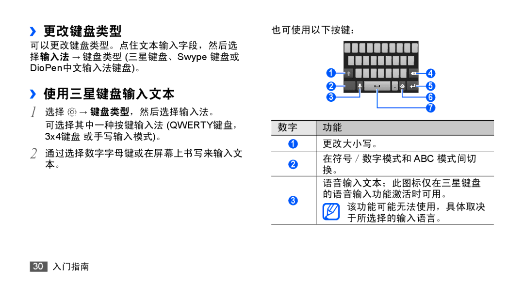 Samsung GT-S5830UWIXEV, GT-S5830OKIXEV, GT-S5830OKIXXV, GT-S5830RWIXXV, GT-S5830RWIXEV, GT-S5830UWIXXV ››更改键盘类型, ››使用三星键盘输入文本 