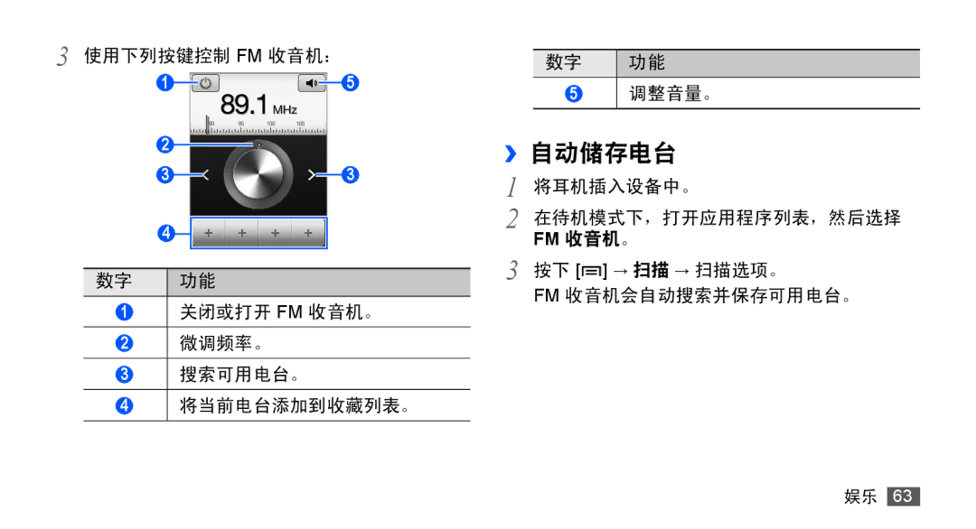 Samsung GT-S5830RWIXXV, GT-S5830UWIXEV, GT-S5830OKIXEV, GT-S5830OKIXXV, GT-S5830RWIXEV, GT-S5830UWIXXV manual ››自动储存电台 