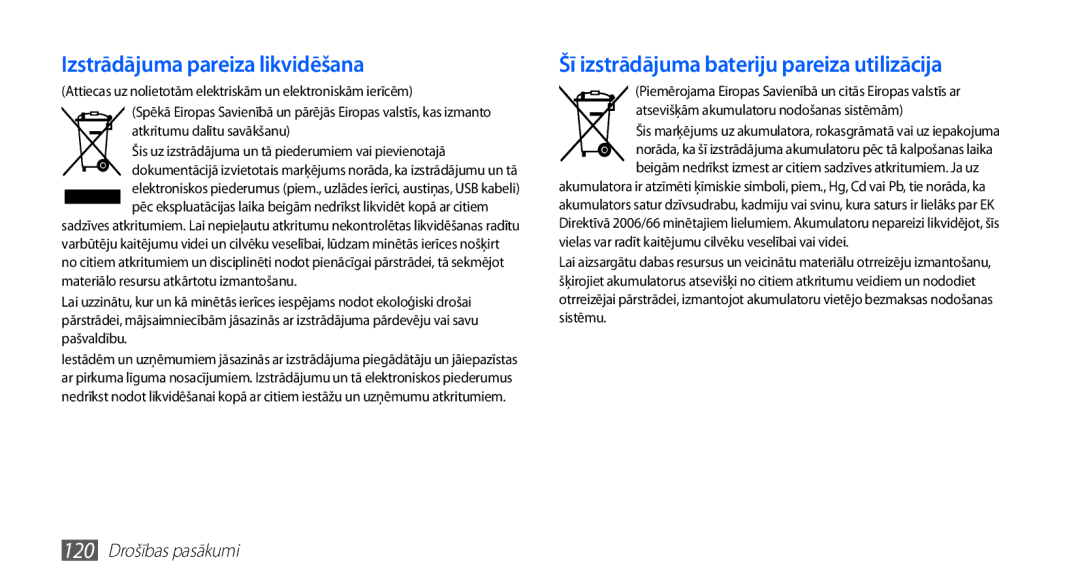 Samsung GT-S5830UWZSEB, GT-S5830OKISEB manual Izstrādājuma pareiza likvidēšana 