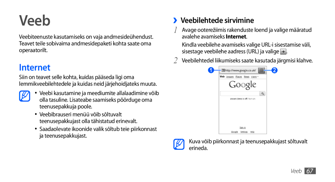 Samsung GT-S5830OKISEB Internet, ››Veebilehtede sirvimine, Kuva võib piirkonnast ja teenusepakkujast sõltuvalt erineda 