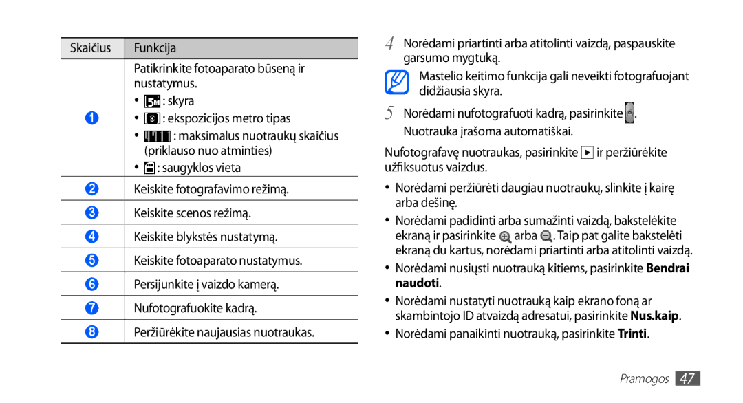 Samsung GT-S5830OKISEB, GT-S5830UWZSEB manual Norėdami panaikinti nuotrauką, pasirinkite Trinti 