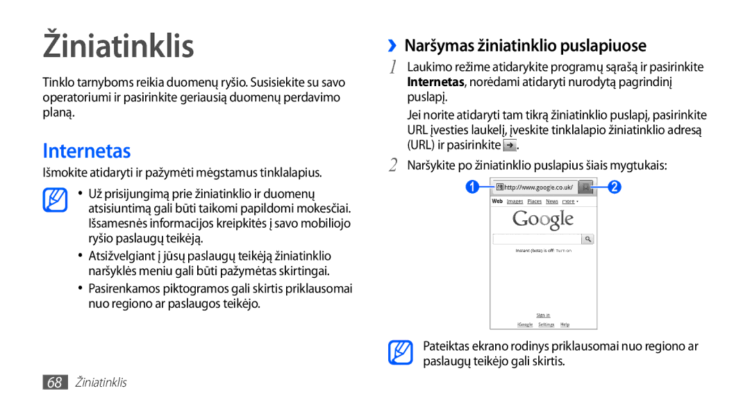 Samsung GT-S5830UWZSEB, GT-S5830OKISEB manual Žiniatinklis, Internetas, ››Naršymas žiniatinklio puslapiuose 