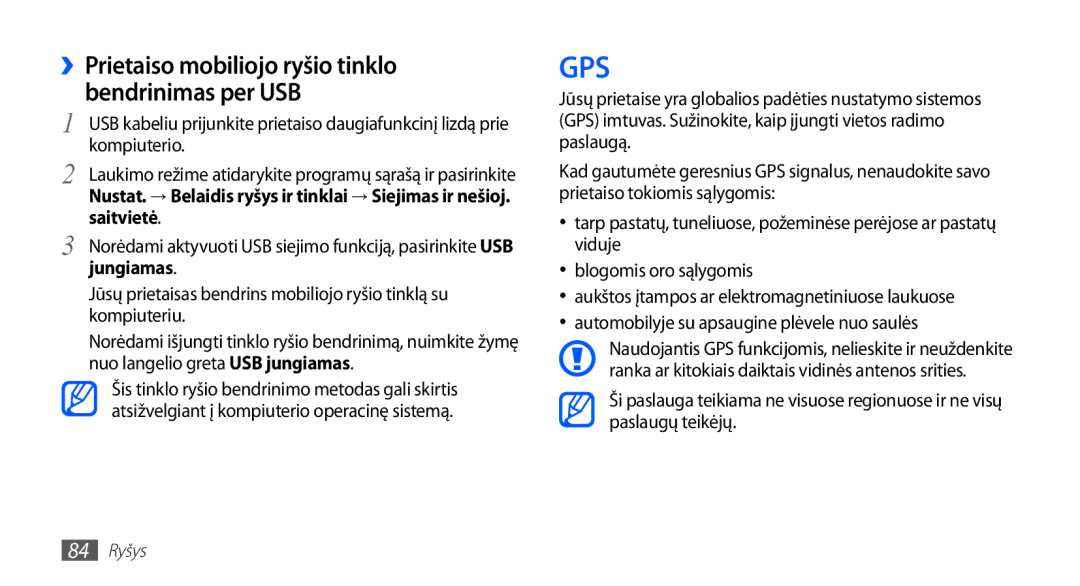 Samsung GT-S5830UWZSEB, GT-S5830OKISEB manual ››Prietaiso mobiliojo ryšio tinklo bendrinimas per USB, Kompiuterio, Jungiamas 