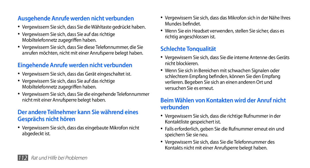 Samsung GT-S5839OKIDTM Ausgehende Anrufe werden nicht verbunden, Vergewissern Sie sich, dass das Gerät eingeschaltet ist 