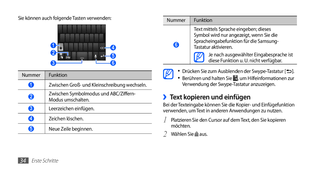 Samsung GT-S5839UWIDTM manual ››Text kopieren und einfügen, Drücken Sie zum Ausblenden der Swype-Tastatur, Möchten 