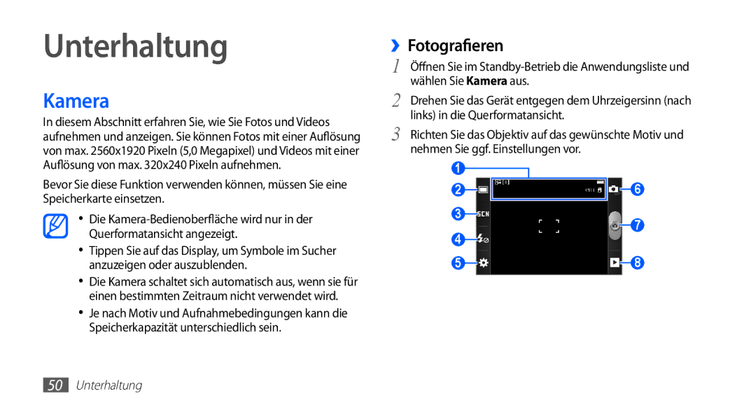 Samsung GT-S5839OKIDTR, GT-S5839UWITCL, GT-S5839OKITCL, GT-S5839OKIDTM, GT-S5839OKIVD2 Unterhaltung, Kamera, ››Fotografieren 