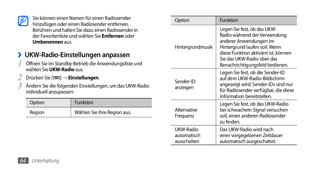 Samsung GT-S5839OKIVD2, GT-S5839OKIDTR, GT-S5839UWITCL, GT-S5839OKITCL, GT-S5839OKIDTM ››UKW-Radio-Einstellungen anpassen 