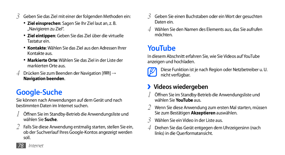 Samsung GT-S5839RWIBOG, GT-S5839OKIDTR Google-Suche, YouTube, ››Videos wiedergeben, Wählen Sie ein Video in der Liste aus 