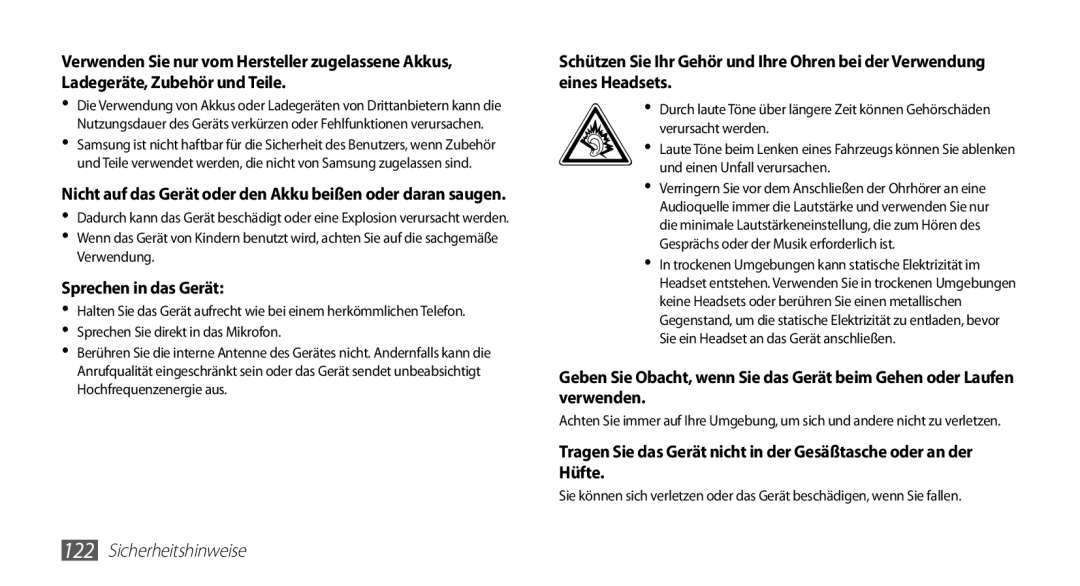Samsung GT-S5839OKITCL manual Sprechen in das Gerät, Geben Sie Obacht, wenn Sie das Gerät beim Gehen oder Laufen verwenden 