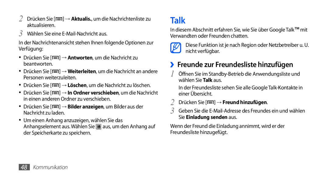 Samsung GT-S5839RWIBOG Talk, ››Freunde zur Freundesliste hinzufügen, 2 Drücken Sie → Freund hinzufügen, Kommunikation 