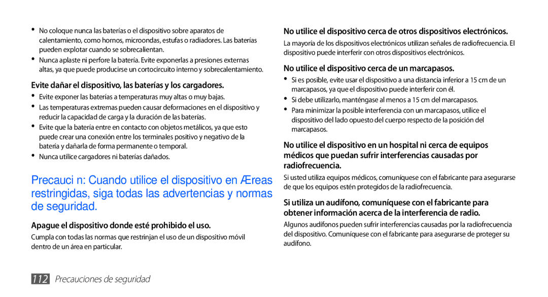 Samsung GT-S5839OKIATL Apague el dispositivo donde esté prohibido el uso, No utilice el dispositivo cerca de un marcapasos 