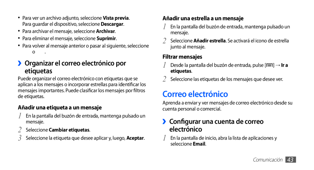 Samsung GT-S5839UWIATL Correo electrónico, ››Organizar el correo electrónico por etiquetas, Seleccione Cambiar etiquetas 