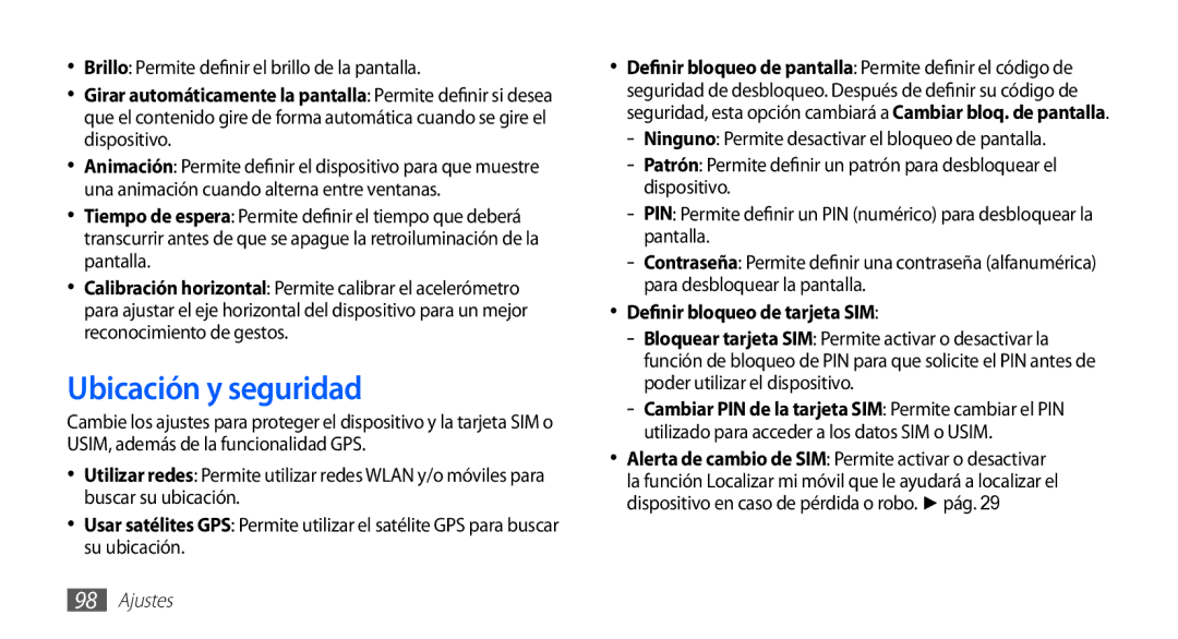 Samsung GT-S5839UWIATL, GT-S5839RWIAMN manual Ubicación y seguridad, Brillo Permite definir el brillo de la pantalla 