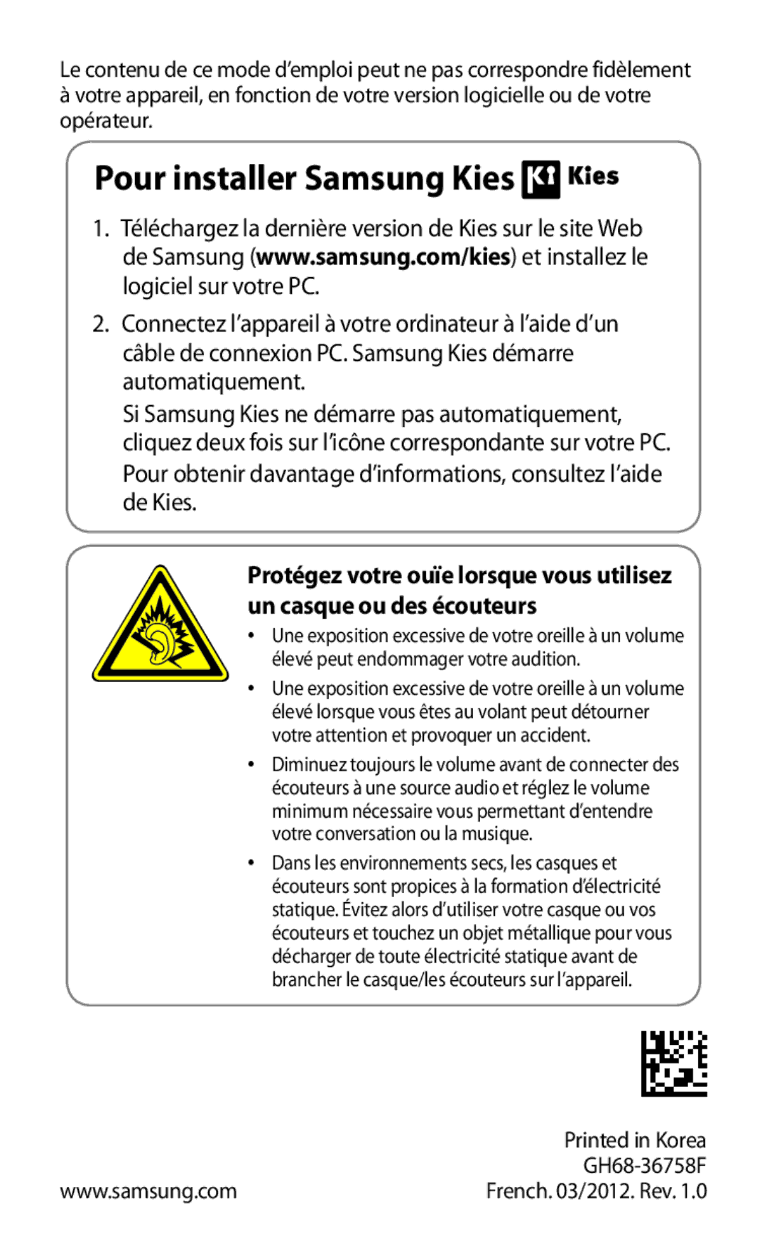 Samsung GT-S5839UWISFR, GT-S5839RWILPM, GT-S5839RWIVGF, GT-S5839RWIBOG, GT-S5839OKISFR manual Pour installer Samsung Kies 