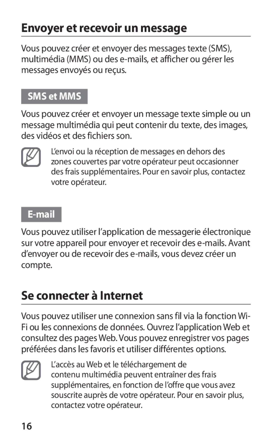 Samsung GT-S5839UWIXEF, GT-S5839RWILPM manual Envoyer et recevoir un message, Se connecter à Internet, SMS et MMS, Mail 