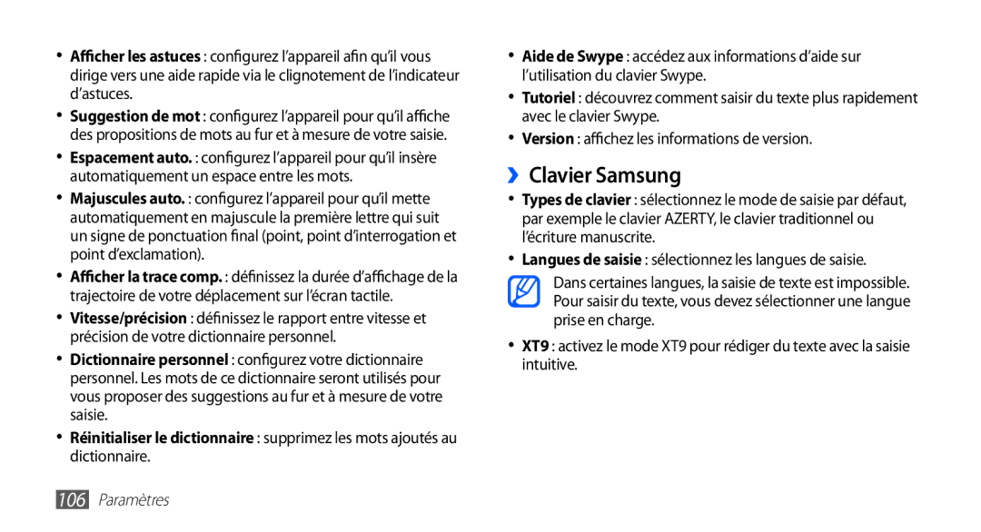 Samsung GT-S5839UWISFR, GT-S5839RWILPM, GT-S5839RWIVGF, GT-S5839RWIBOG, GT-S5839OKISFR, GT-S5839UWINRJ manual ››Clavier Samsung 