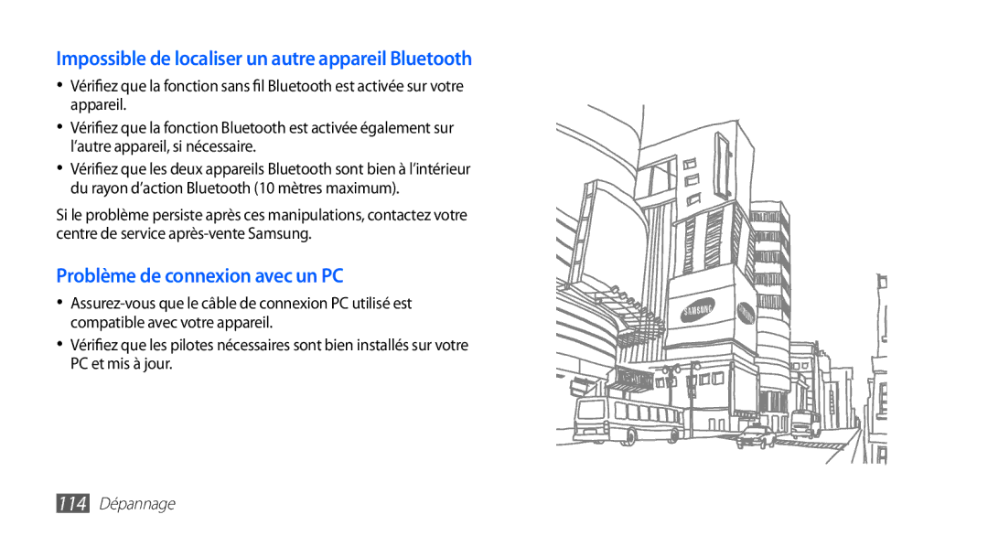 Samsung GT-S5839PPIVGF, GT-S5839RWILPM, GT-S5839UWISFR Impossible de localiser un autre appareil Bluetooth, 114 Dépannage 
