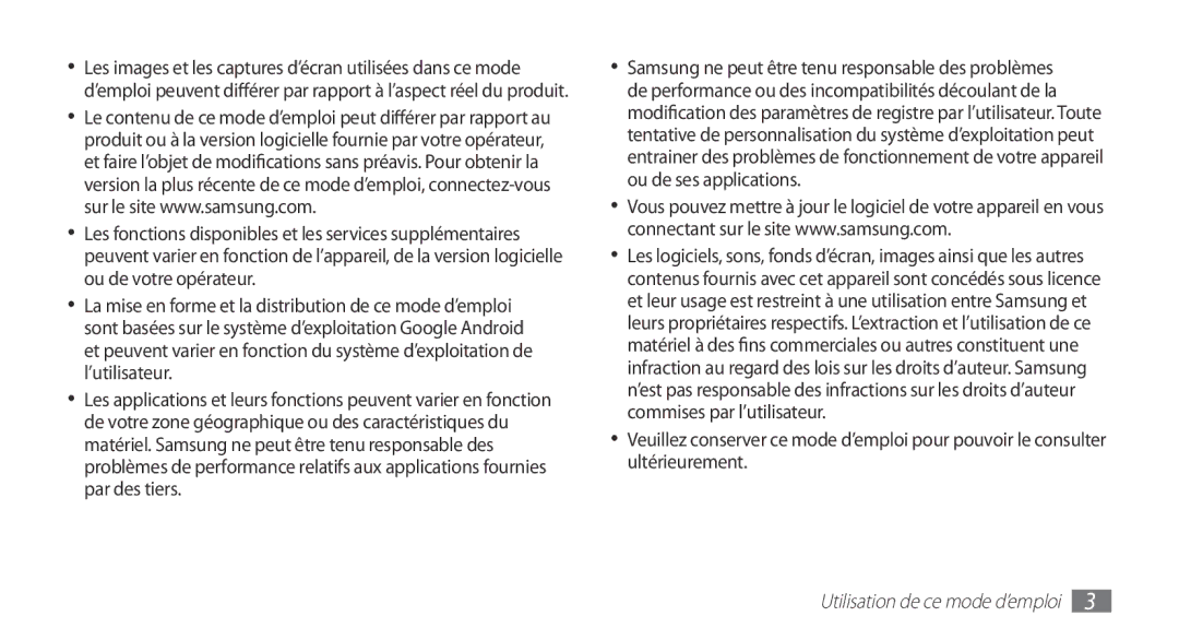 Samsung GT-S5839RWIBOG, GT-S5839RWILPM, GT-S5839UWISFR, GT-S5839RWIVGF, GT-S5839OKISFR manual Utilisation de ce mode d’emploi 