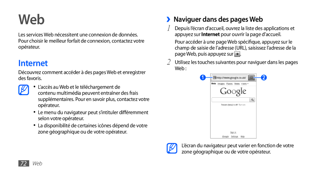 Samsung GT-S5839PPIVGF, GT-S5839RWILPM, GT-S5839UWISFR, GT-S5839RWIVGF Internet, ››Naviguer dans des pages Web, 72 Web 