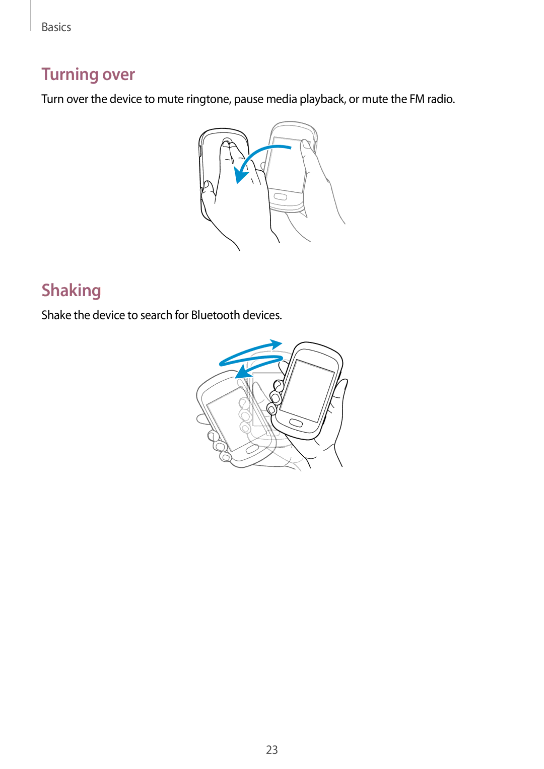 Samsung GT-S6010RWAITV, GT-S6010BBADBT, GT-S6010BBAITV manual Turning over, Shaking 