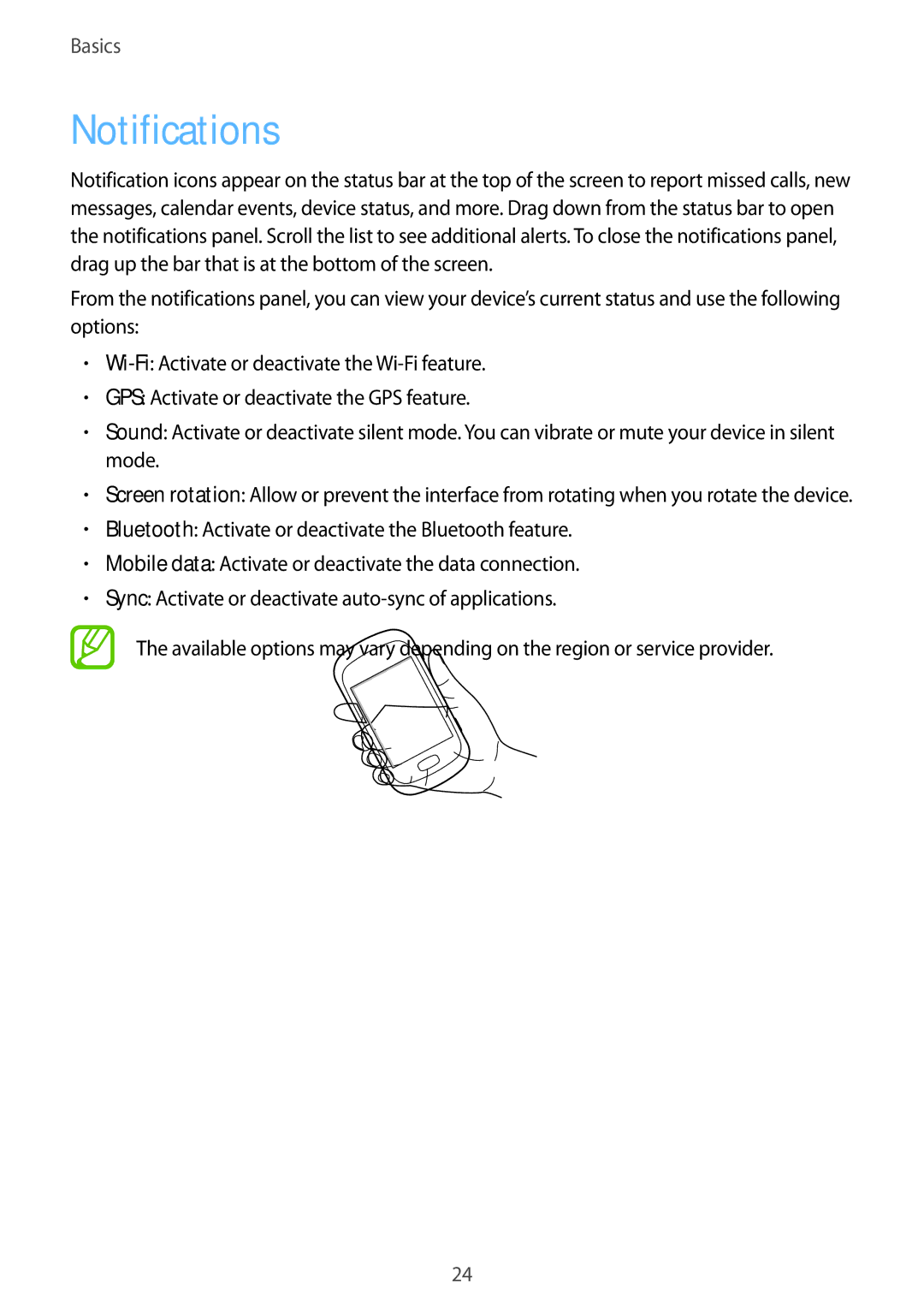 Samsung GT-S6010BBADBT, GT-S6010BBAITV, GT-S6010RWAITV manual Notifications 