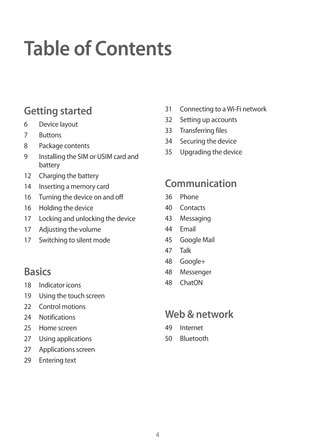 Samsung GT-S6010BBAITV, GT-S6010BBADBT, GT-S6010RWAITV manual Table of Contents 