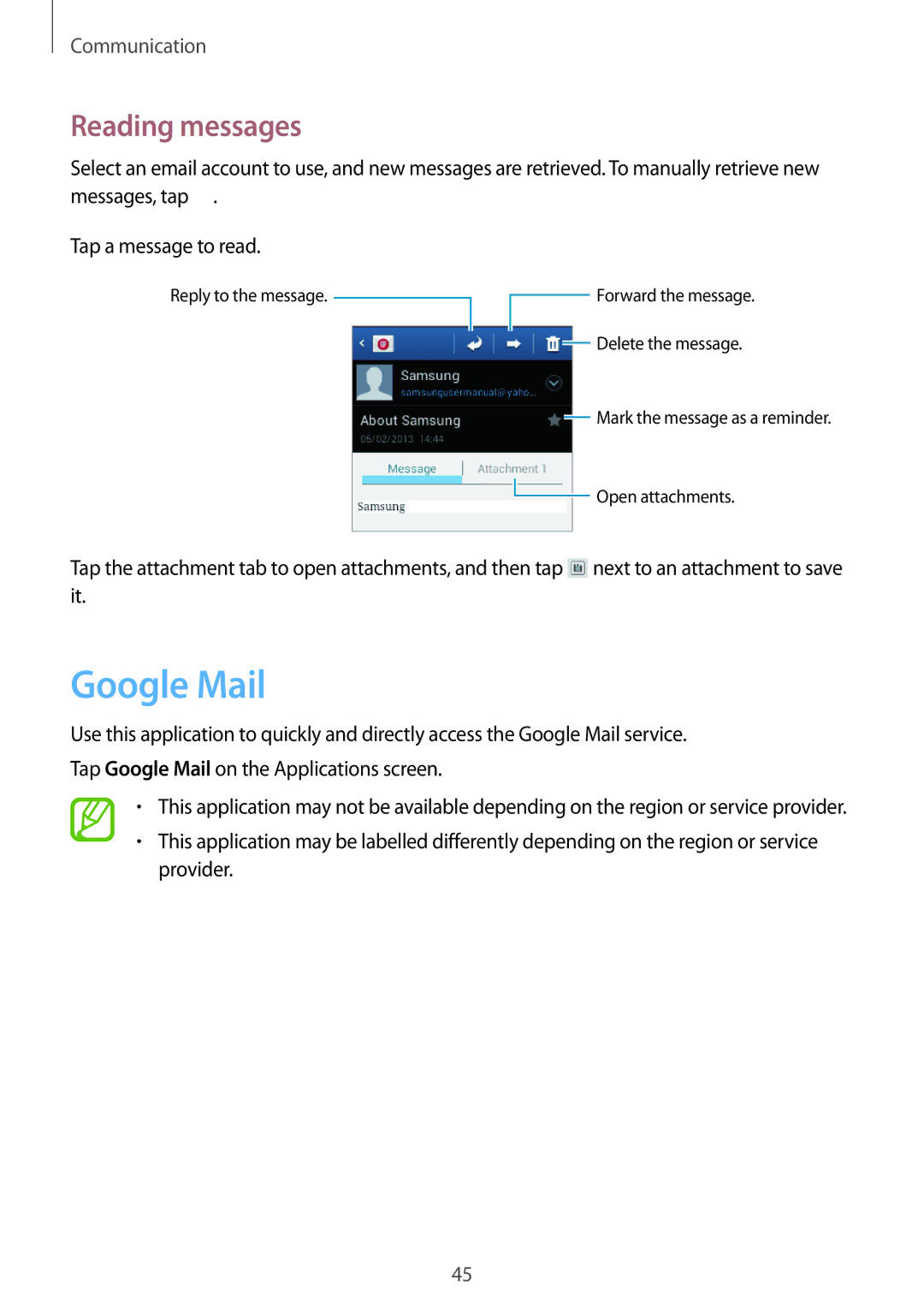 Samsung GT-S6010BBADBT, GT-S6010BBAITV, GT-S6010RWAITV manual Google Mail, Reading messages 