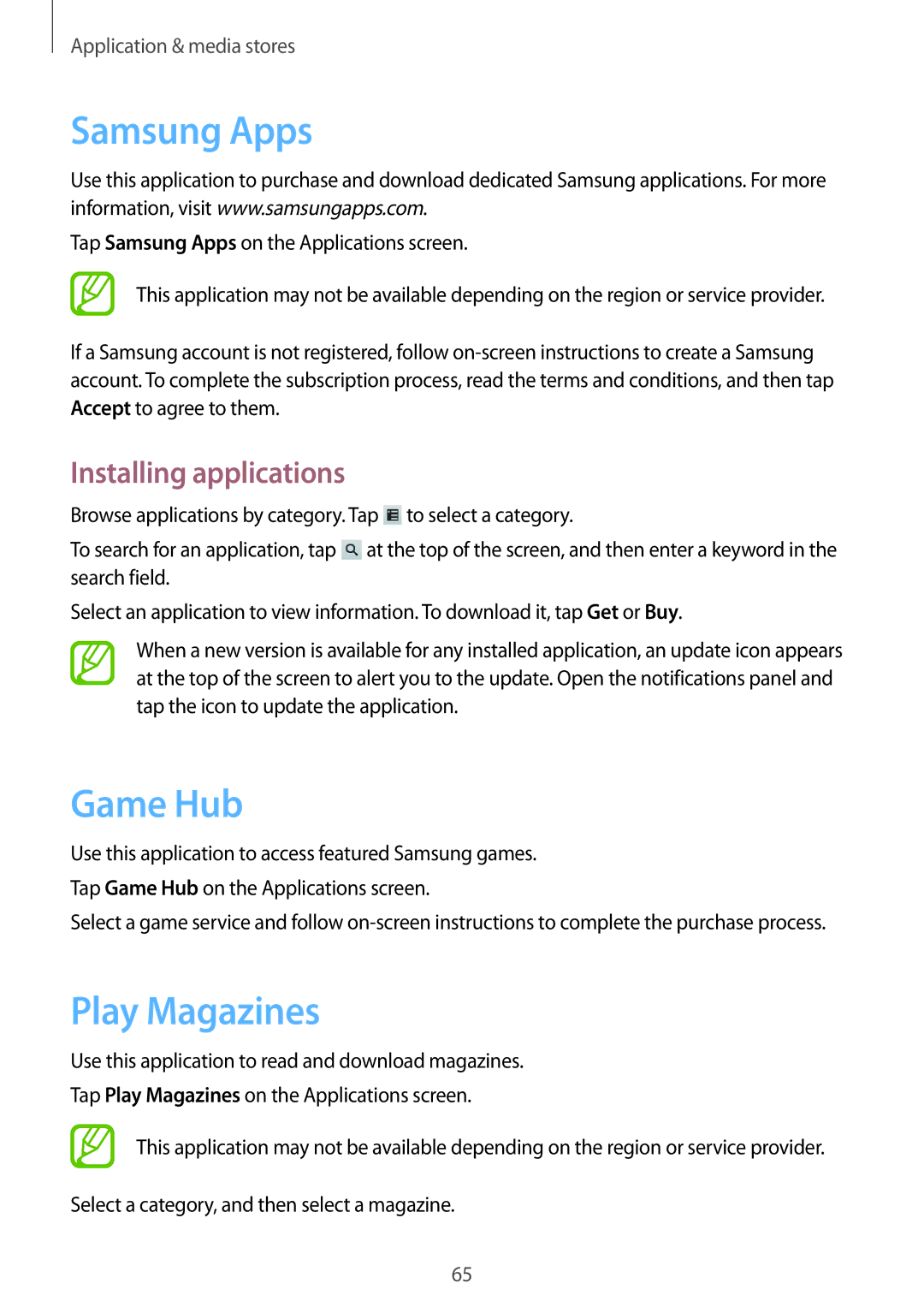 Samsung GT-S6010RWAITV, GT-S6010BBADBT, GT-S6010BBAITV manual Samsung Apps, Game Hub, Play Magazines 