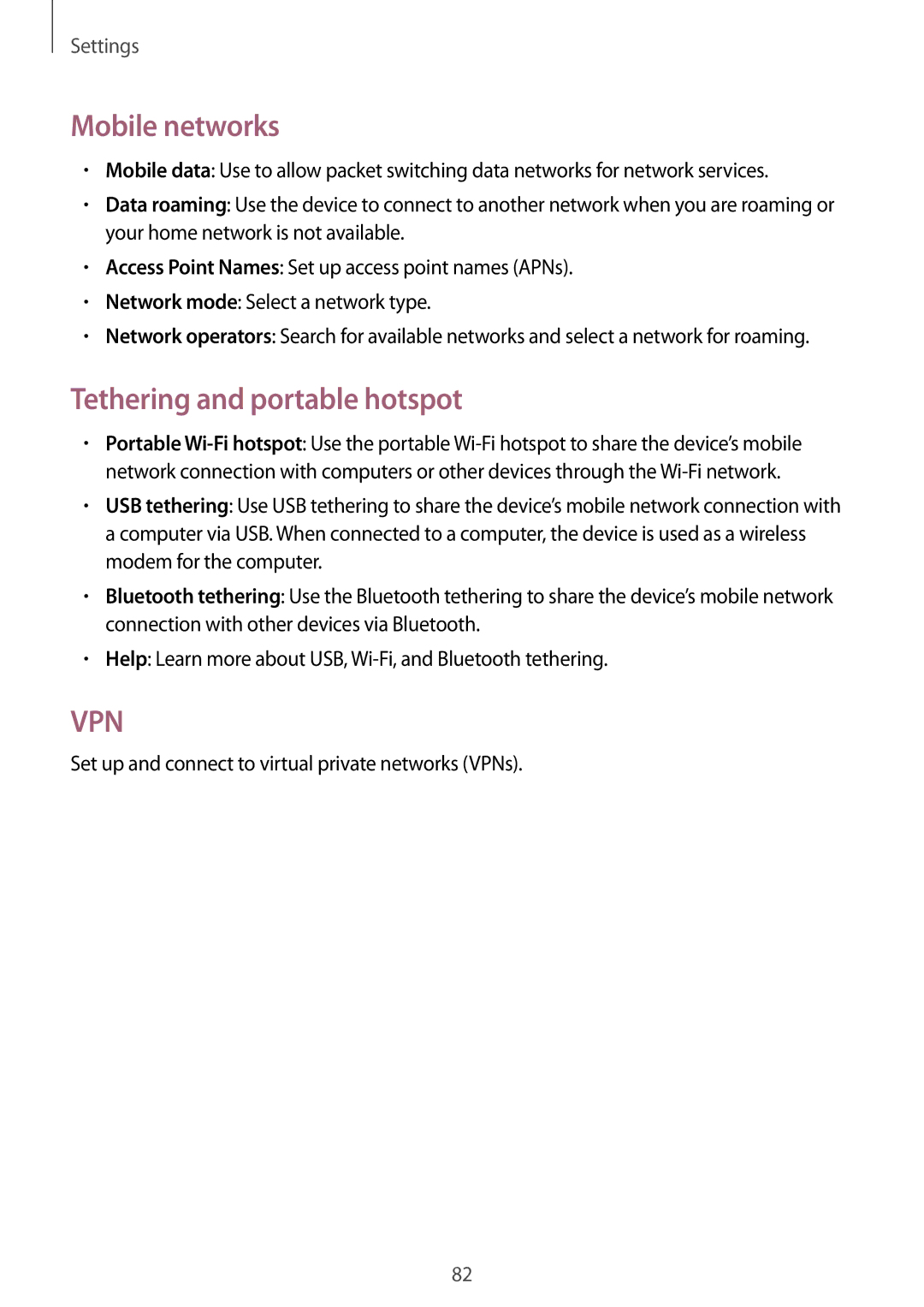 Samsung GT-S6010BBAITV, GT-S6010BBADBT, GT-S6010RWAITV manual Mobile networks, Tethering and portable hotspot 