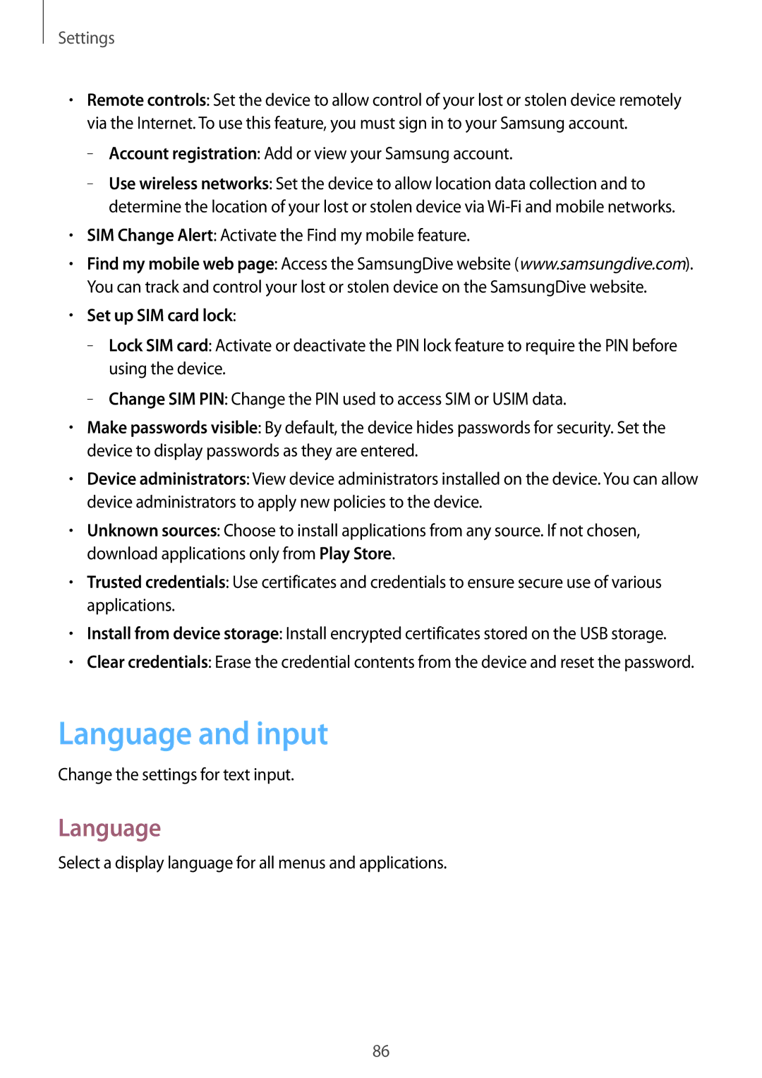 Samsung GT-S6010RWAITV, GT-S6010BBADBT, GT-S6010BBAITV manual Language and input, Set up SIM card lock 