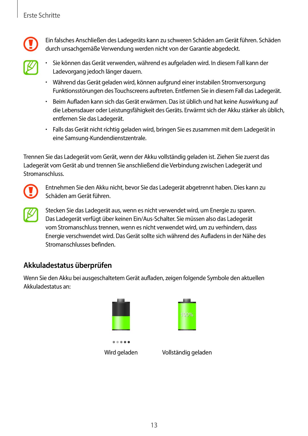 Samsung GT-S6010BBADBT manual Akkuladestatus überprüfen 