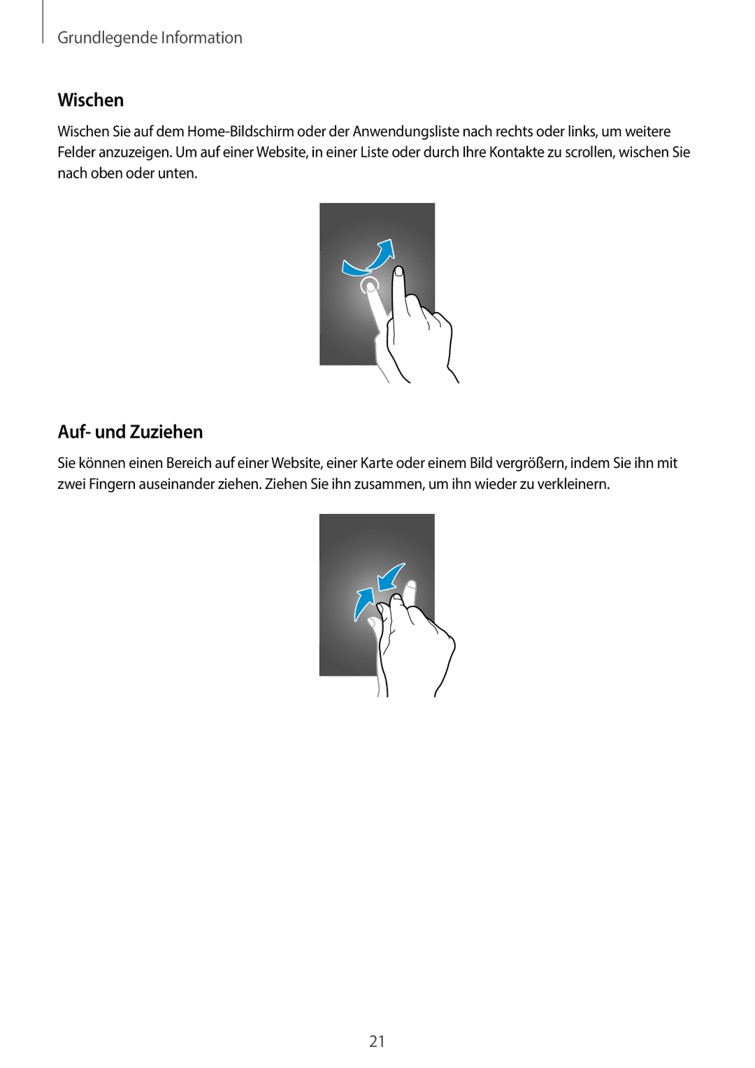 Samsung GT-S6010BBADBT manual Wischen, Auf- und Zuziehen 