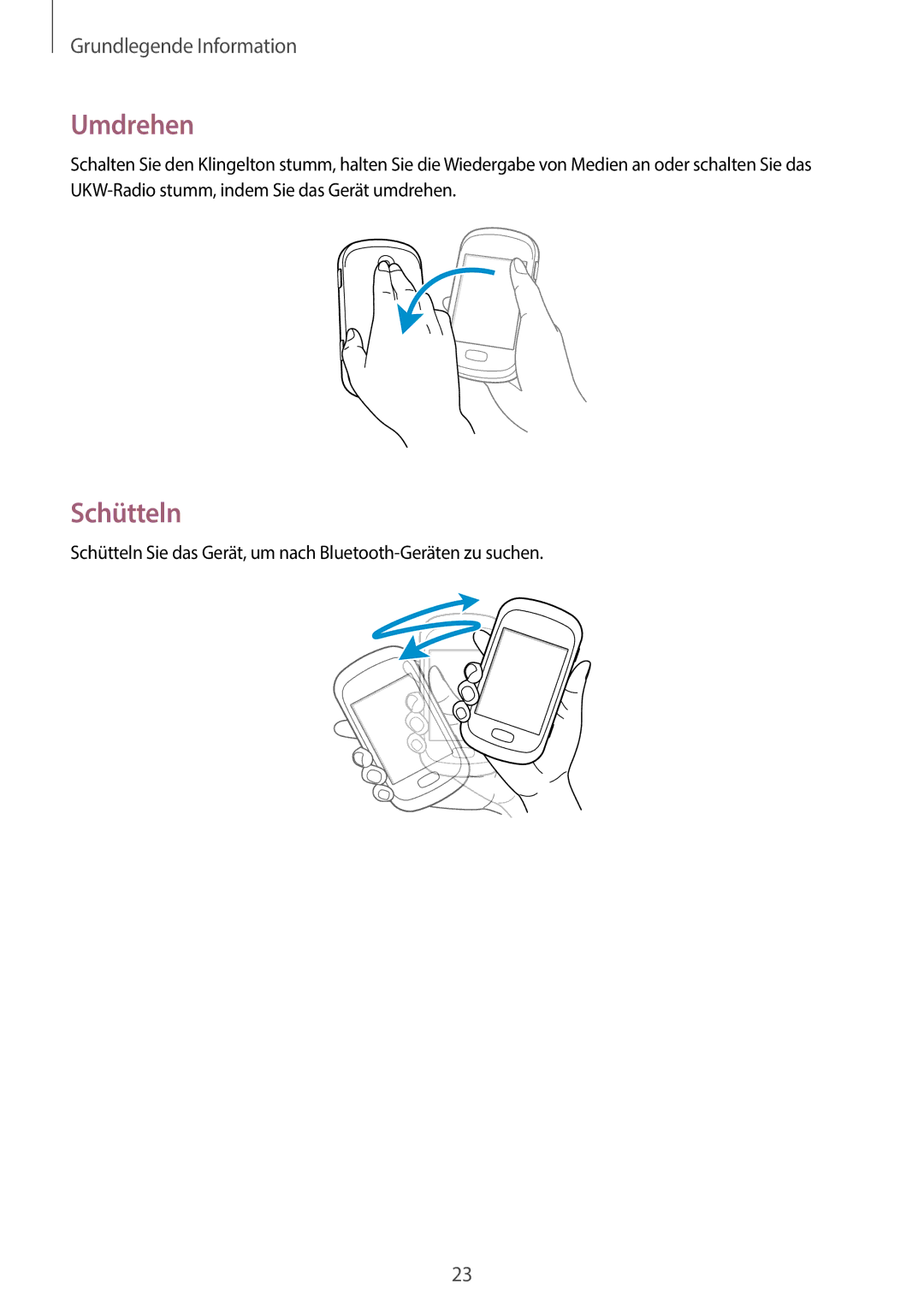 Samsung GT-S6010BBADBT manual Umdrehen, Schütteln 