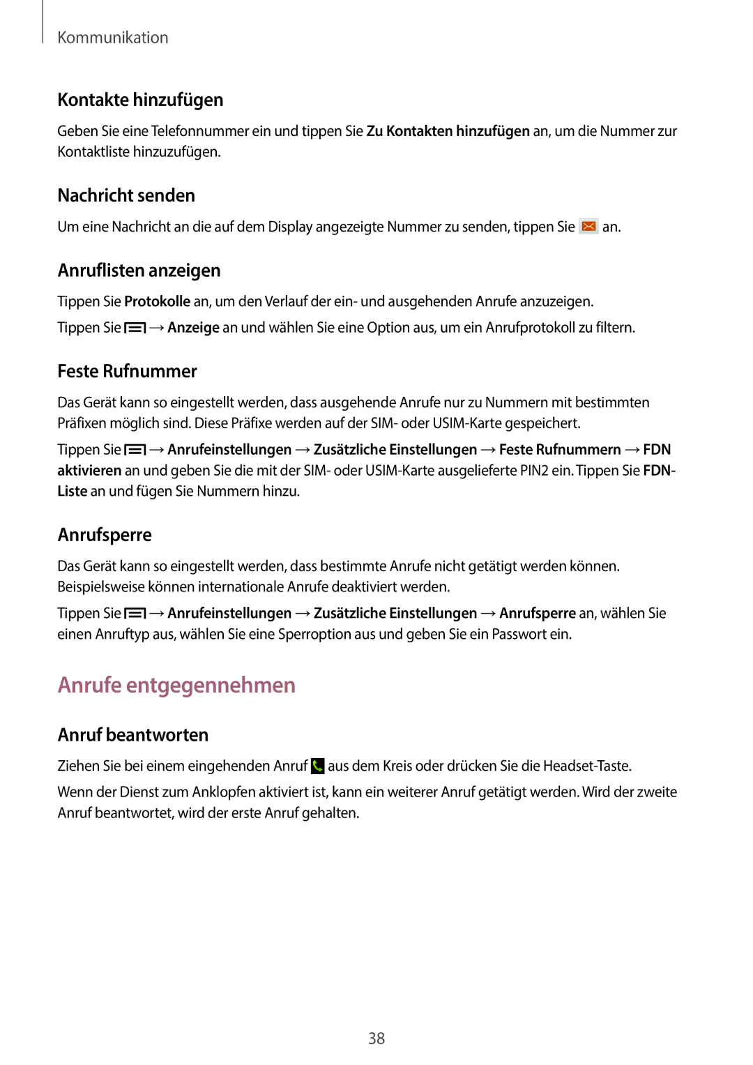 Samsung GT-S6010BBADBT manual Anrufe entgegennehmen 