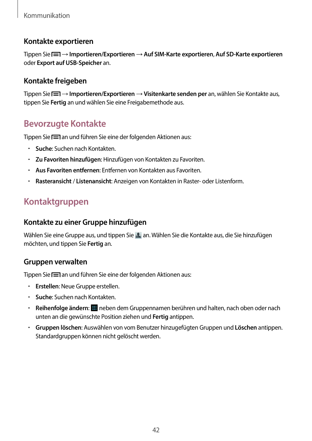 Samsung GT-S6010BBADBT manual Bevorzugte Kontakte, Kontaktgruppen 