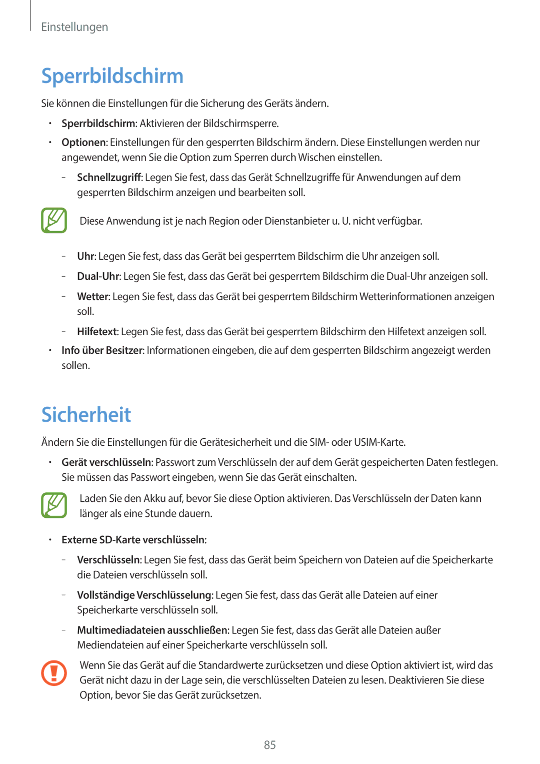 Samsung GT-S6010BBADBT manual Sperrbildschirm, Sicherheit, Externe SD-Karte verschlüsseln 